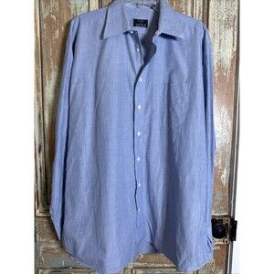 Men's Gitman Bros Long Sleeve 100% Cotton Button Up Dress Shirt Blue 17/35